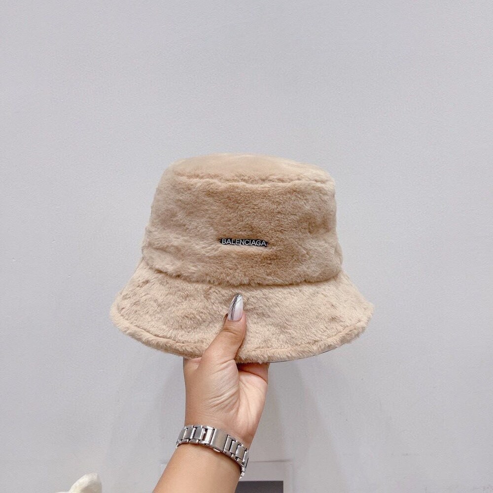 Balenciaga Faux Fur Bucket Hat in Beige - Picture 2 of 7